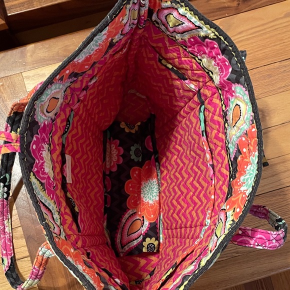 Vera Bradley Ziggy Zinnia Tote Bag Quilted Floral Shoulder Bag Black Multicolor - Picture 11 of 16